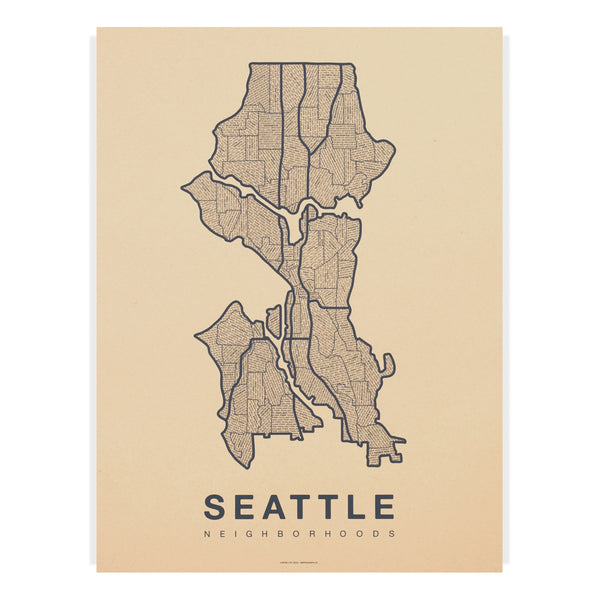 Seattle Neighborhood Map Poster, Seattle City Map Art Print