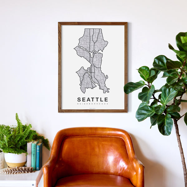 Seattle Neighborhood Map Poster, Seattle City Map Art Print