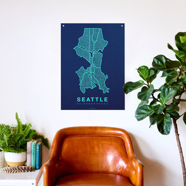 Seattle Neighborhood Map Poster, Seattle City Map Art Print