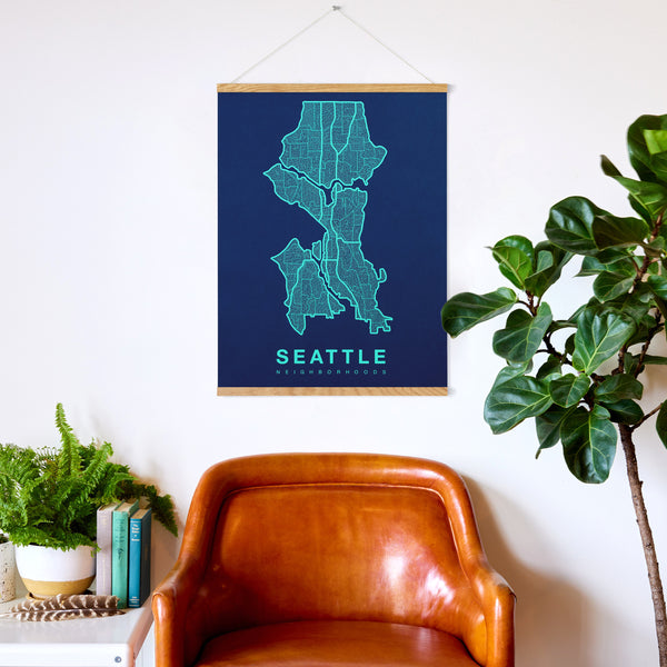 Seattle Neighborhood Map Poster, Seattle City Map Art Print