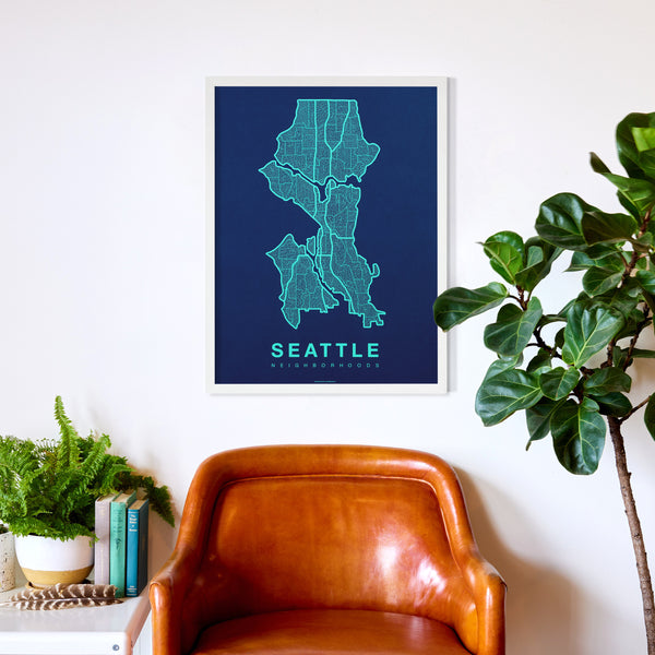 Seattle Neighborhood Map Poster, Seattle City Map Art Print