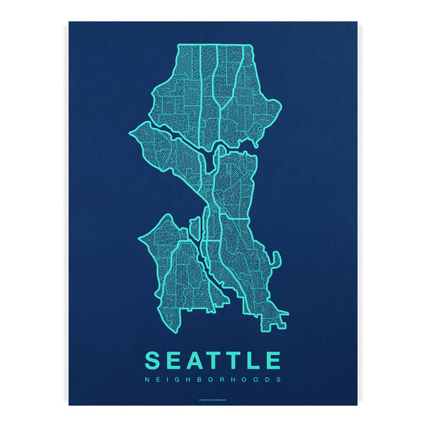 Seattle Neighborhood Map Poster, Seattle City Map Art Print
