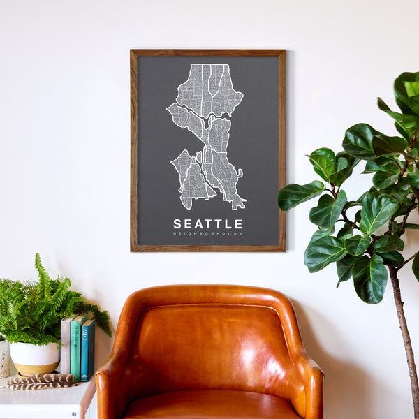 Seattle Neighborhood Map Poster, Seattle City Map Art Print