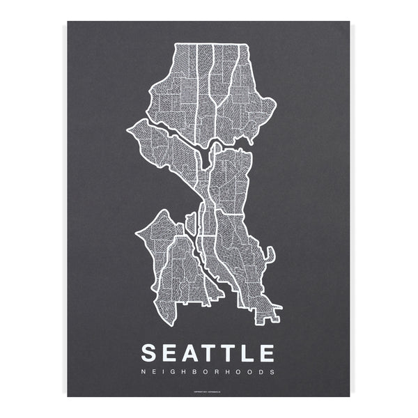 Seattle Neighborhood Map Poster, Seattle City Map Art Print