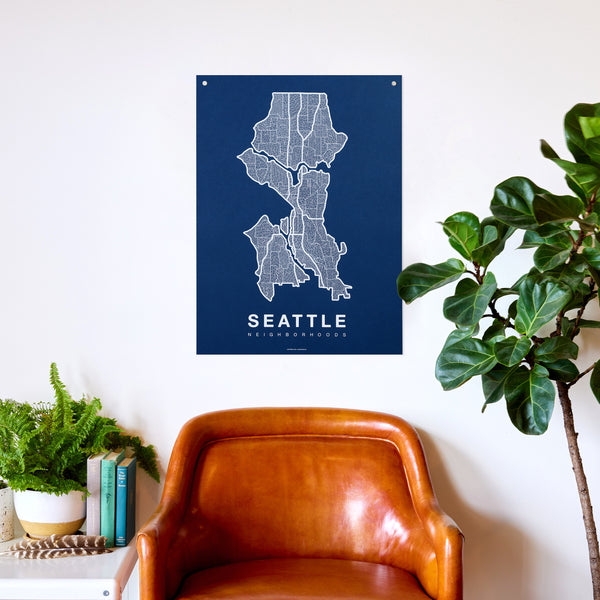 Seattle Neighborhood Map Poster, Seattle City Map Art Print