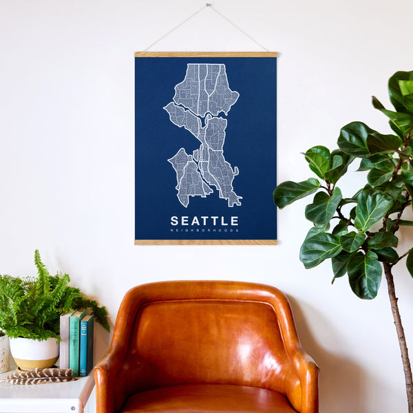 Seattle Neighborhood Map Poster, Seattle City Map Art Print