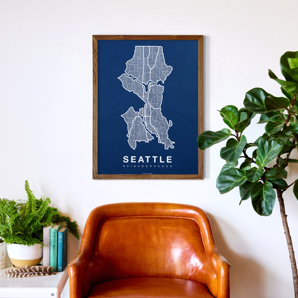 Seattle Neighborhood Map Poster, Seattle City Map Art Print