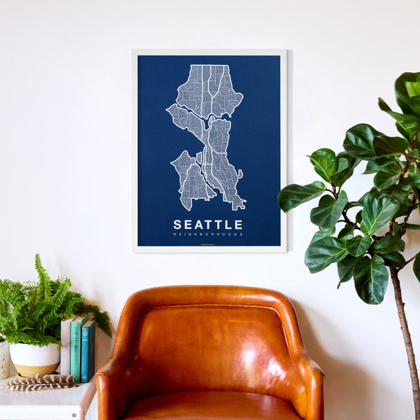 Seattle Neighborhood Map Poster, Seattle City Map Art Print
