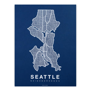Seattle Neighborhood Map Poster, Seattle City Map Art Print