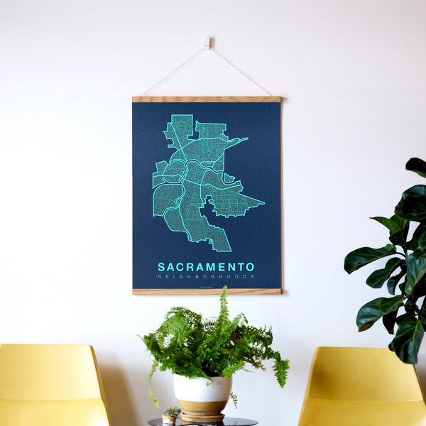 Sacramento Neighborhood Map Poster, Sacramento City Map Art Print