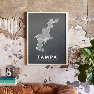 Tampa Neighborhood Map Poster, Tampa City Map Art Print