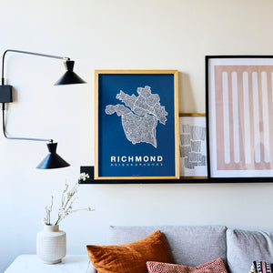 Richmond Neighborhood Map Poster, Richmond City Map Art Print