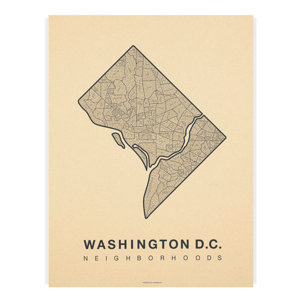 Washington D.C. Neighborhood Map Poster, Washington D.C. City Map Art Print