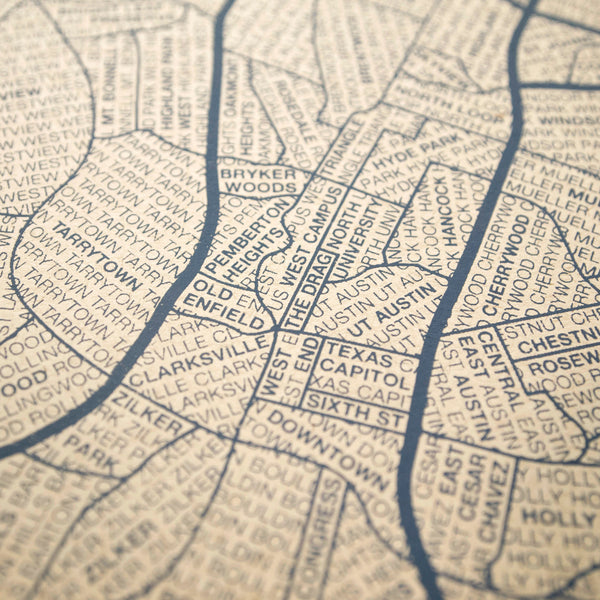 Austin Neighborhood Map Poster, Austin City Map Art Print