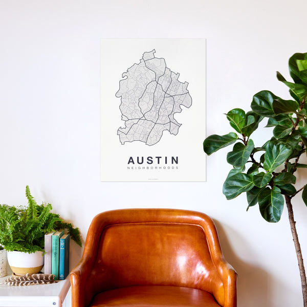 Austin Neighborhood Map Poster, Austin City Map Art Print