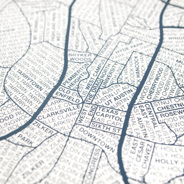 Austin Neighborhood Map Poster, Austin City Map Art Print