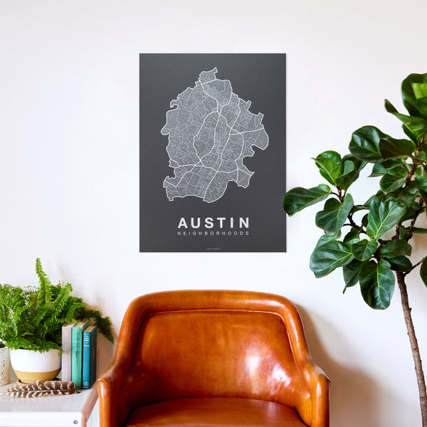 Austin Neighborhood Map Poster, Austin City Map Art Print