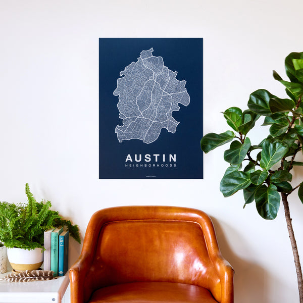 Austin Neighborhood Map Poster, Austin City Map Art Print