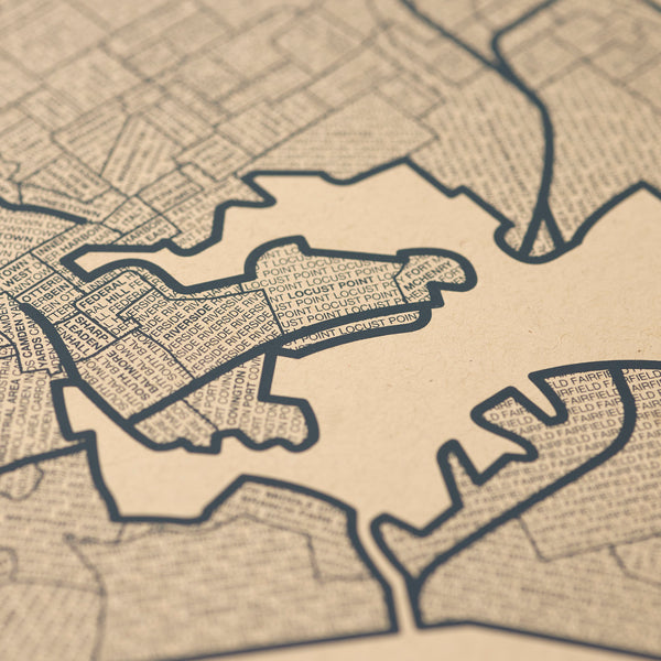 Baltimore Neighborhood Map Poster, Baltimore City Map Art Print