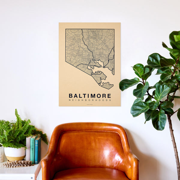 Baltimore Neighborhood Map Poster, Baltimore City Map Art Print