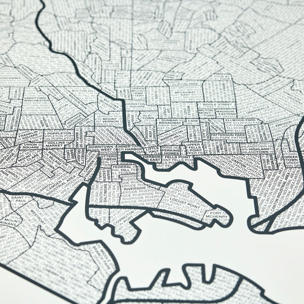 Baltimore Neighborhood Map Poster, Baltimore City Map Art Print