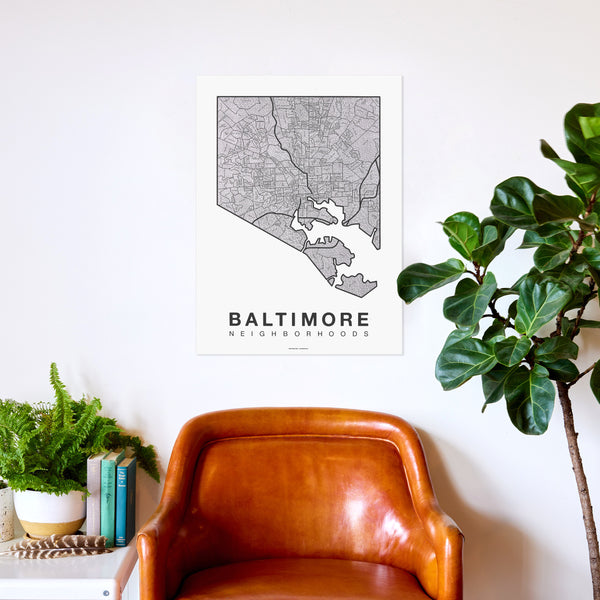Baltimore Neighborhood Map Poster, Baltimore City Map Art Print