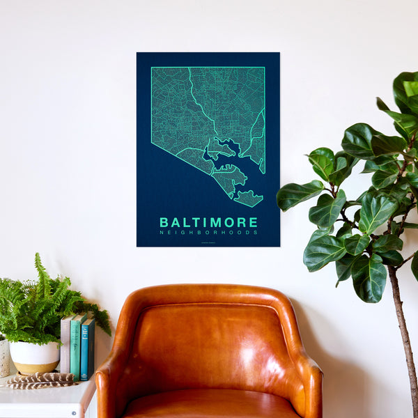 Baltimore Neighborhood Map Poster, Baltimore City Map Art Print