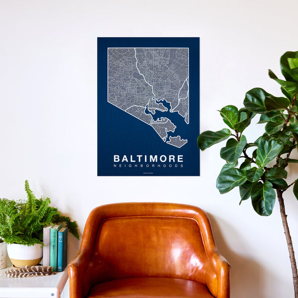 Baltimore Neighborhood Map Poster, Baltimore City Map Art Print