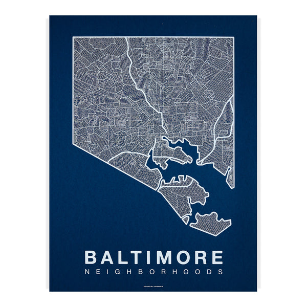 Baltimore Neighborhood Map Poster, Baltimore City Map Art Print