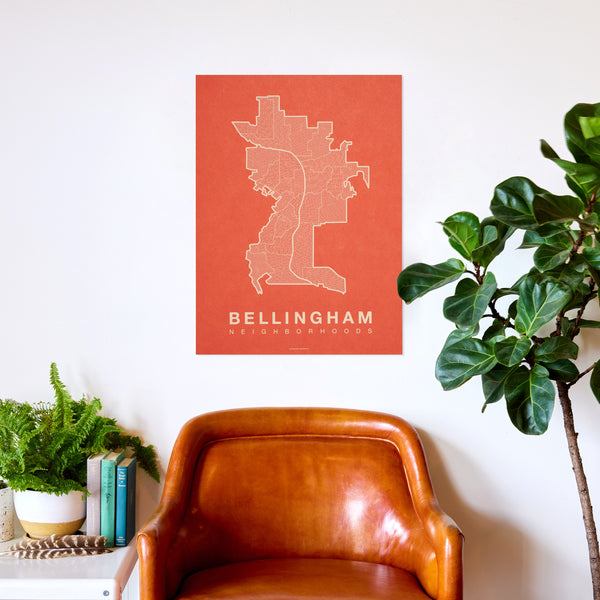 Bellingham Neighborhood Map Poster, Bellingham City Map Art Print