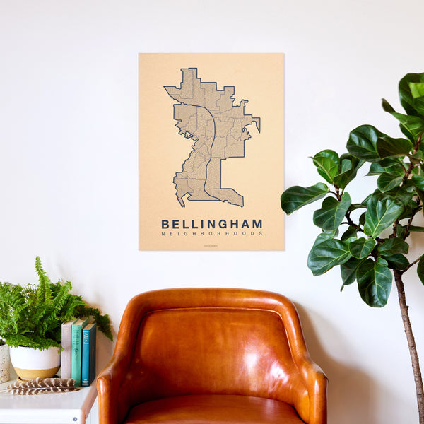 Bellingham Neighborhood Map Poster, Bellingham City Map Art Print