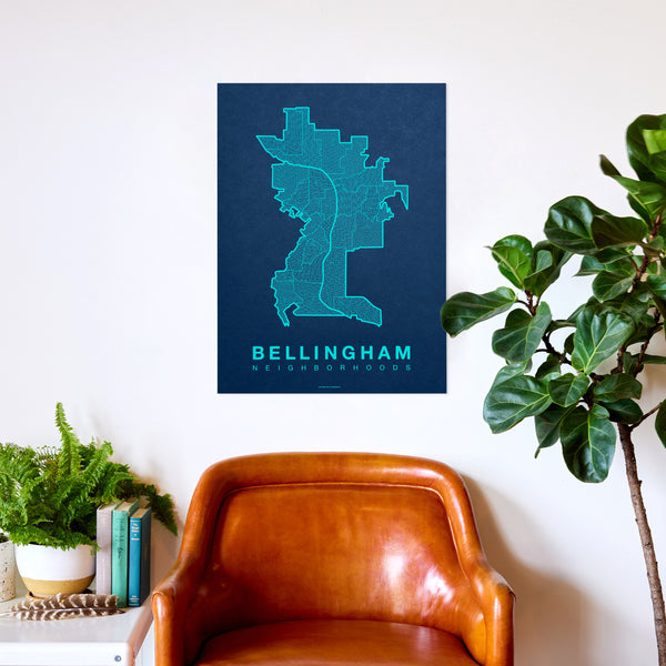 Bellingham Neighborhood Map Poster, Bellingham City Map Art Print