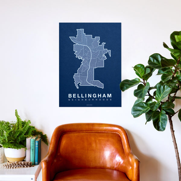 Bellingham Neighborhood Map Poster, Bellingham City Map Art Print