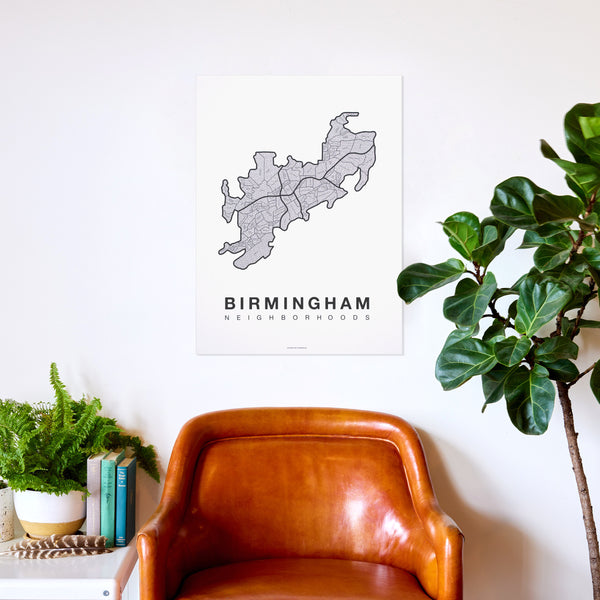 Birmingham Neighborhood Map Poster, Birmingham City Map Art Print