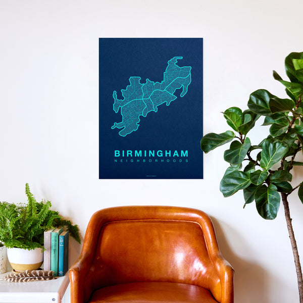 Birmingham Neighborhood Map Poster, Birmingham City Map Art Print