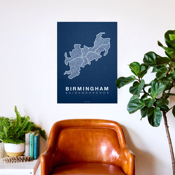 Birmingham Neighborhood Map Poster, Birmingham City Map Art Print