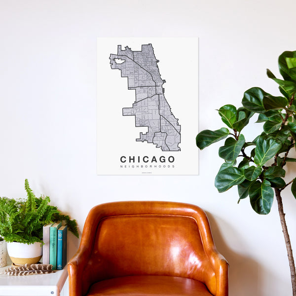 Chicago Neighborhood Map Poster, Chicago City Map Art Print