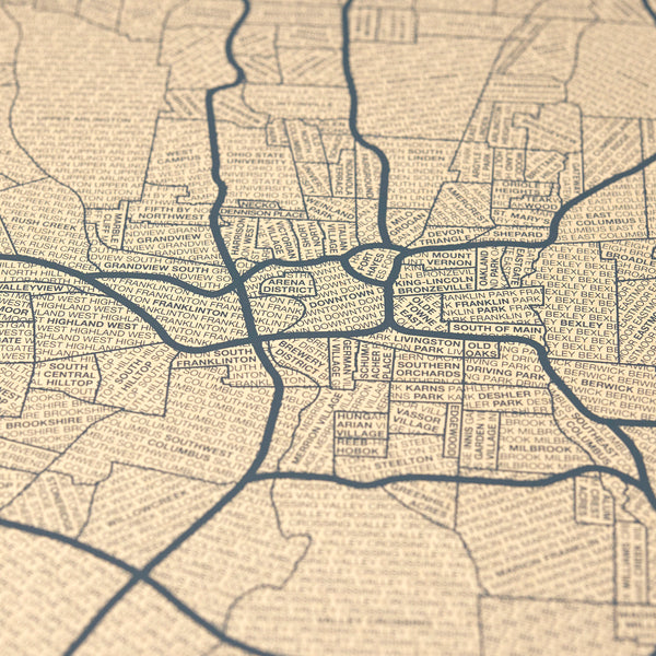 Columbus Neighborhood Map Poster, Columbus City Map Art Print