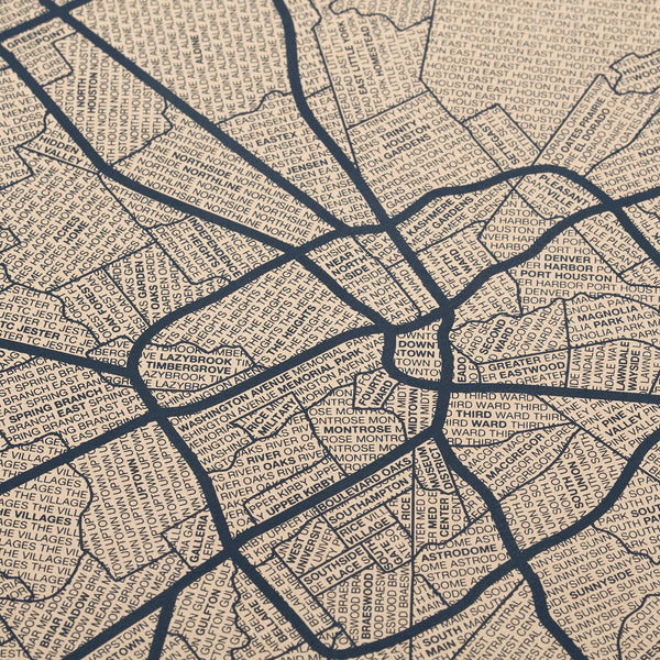 Houston Neighborhood Map Poster, Houston City Map Art Print