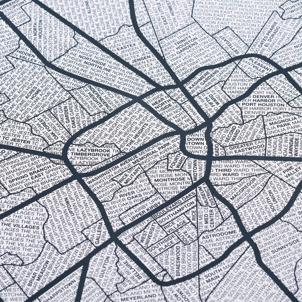 Houston Neighborhood Map Poster, Houston City Map Art Print