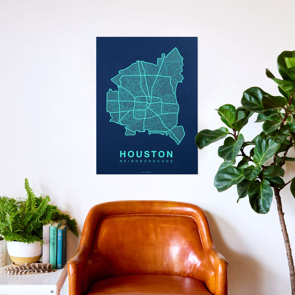 Houston Neighborhood Map Poster, Houston City Map Art Print
