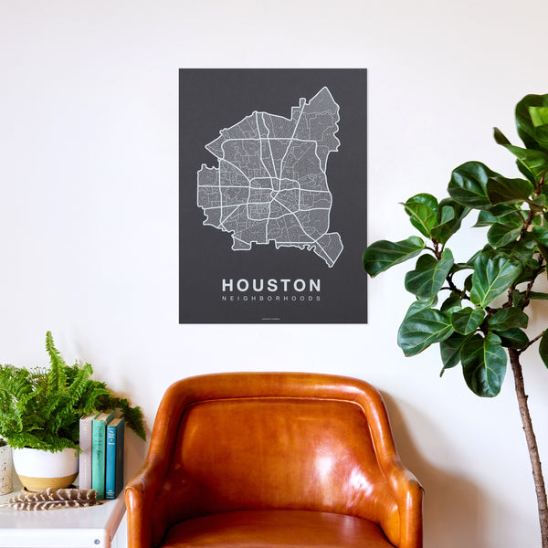 Houston Neighborhood Map Poster, Houston City Map Art Print