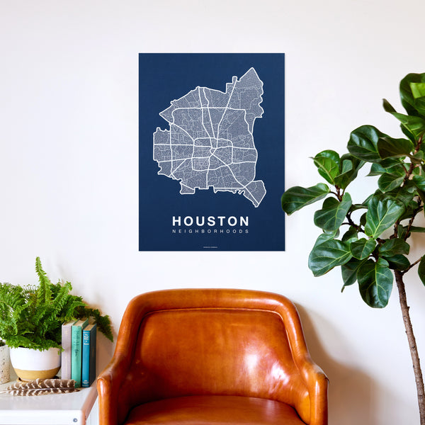 Houston Neighborhood Map Poster, Houston City Map Art Print
