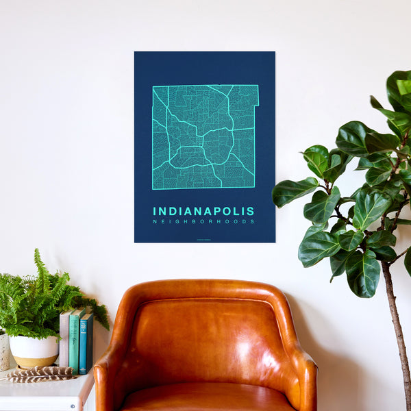 Indianapolis Neighborhood Map Poster, Indianapolis City Map Art Print