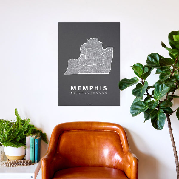 Memphis Neighborhood Map Poster, Memphis City Map Art Print