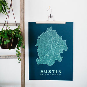 Austin Neighborhood Map Poster, Austin City Map Art Print