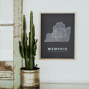 Memphis Neighborhood Map Poster, Memphis City Map Art Print