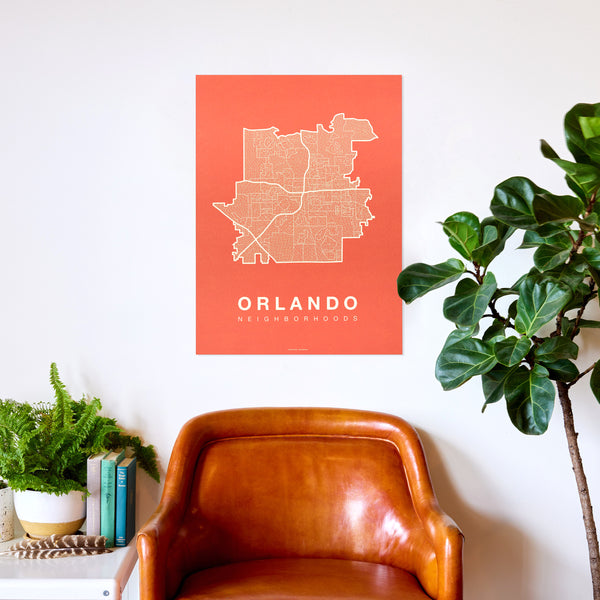 Orlando Neighborhood Map Poster, Orlando City Map Art Print