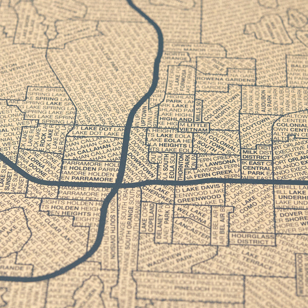 Orlando Neighborhood Map Poster, Orlando City Map Art Print