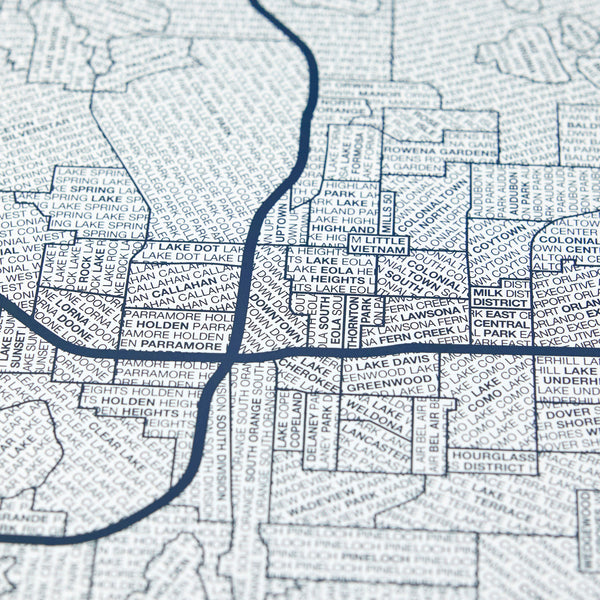 Orlando Neighborhood Map Poster, Orlando City Map Art Print